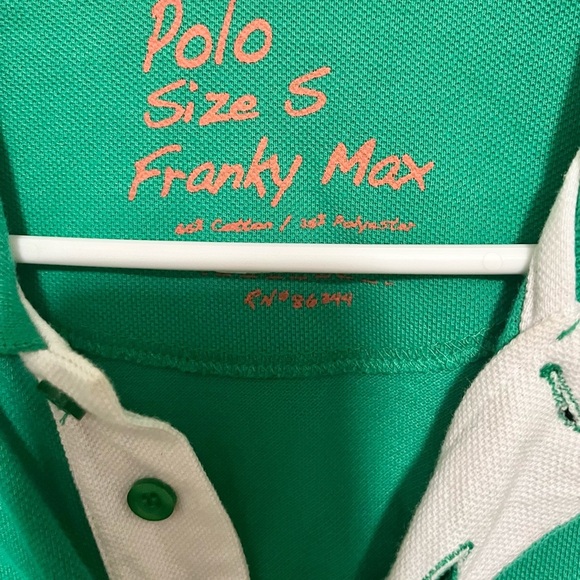 Small Franky Max Orange Embroidered Big Pony Green Short Sleeve Polo Shirt Y2K - Picture 2 of 3
